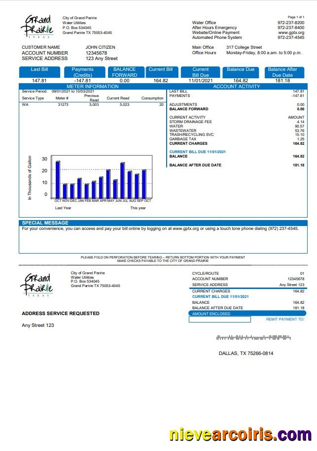 USA Texas Grand Prairie utility bill